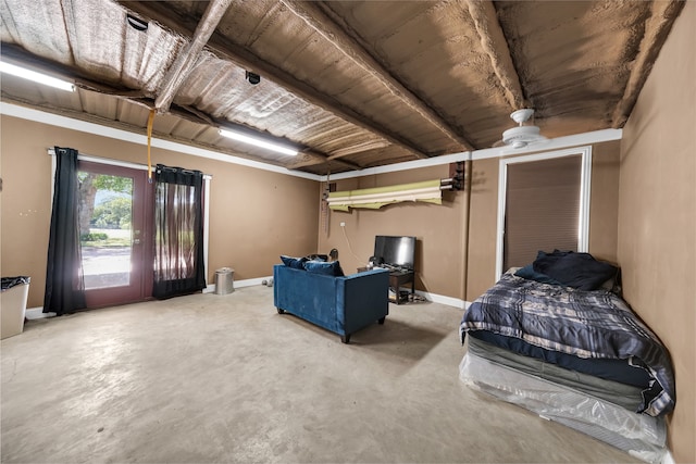 bedroom with concrete floors