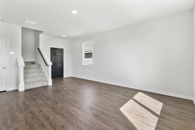 unfurnished living room featuring dark hardwood / wood-style floors