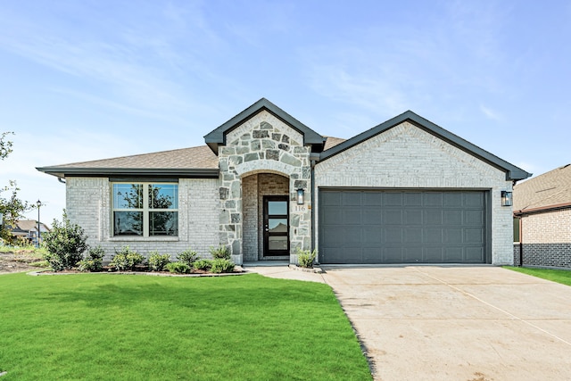 view of front of home featuring a front lawn and a garage