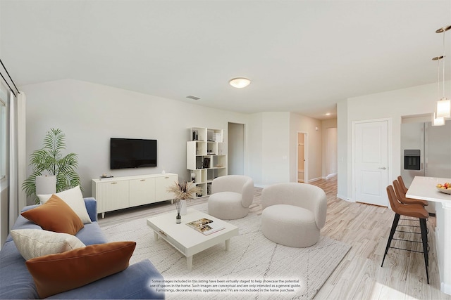 living room with light wood-type flooring