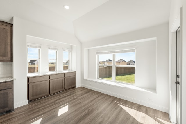 unfurnished dining area featuring plenty of natural light and wood-type flooring