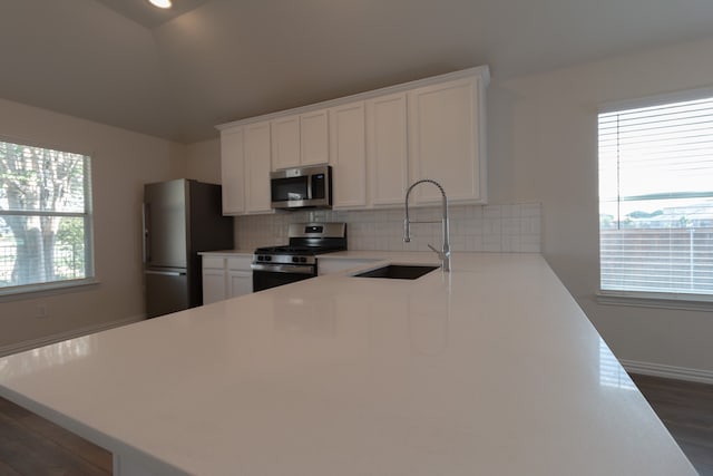 kitchen with white cabinets, stainless steel appliances, sink, and a wealth of natural light