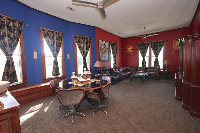 968 Mounce Rd, Grand Cane, LA 71032 - dining room with ceiling fan, plenty of natural light, and carpet flooring
