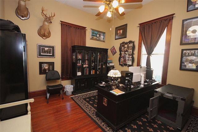 968 Mounce Rd, Grand Cane, LA 71032 - office area with hardwood / wood-style floors and ceiling fan