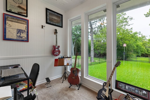 view of carpeted office space