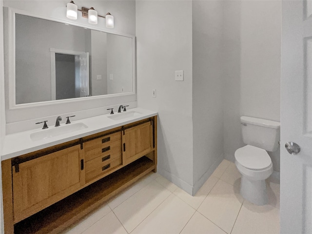 bathroom featuring toilet, tile patterned flooring, and vanity