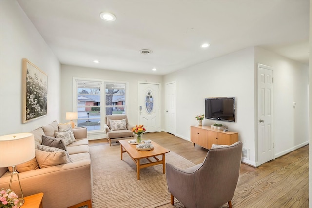 living room featuring light wood-type flooring