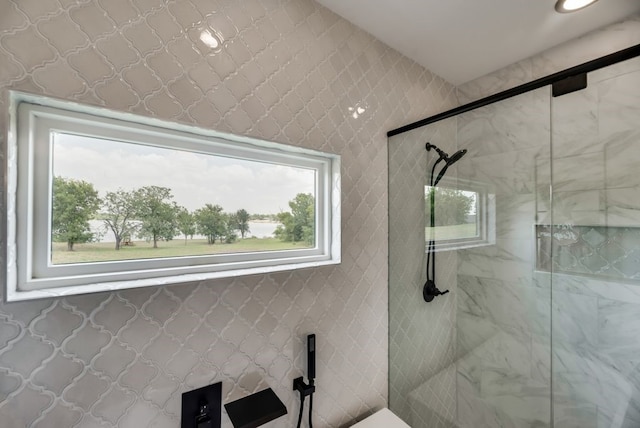 bathroom featuring walk in shower