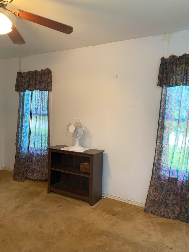 interior space featuring carpet and ceiling fan