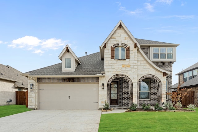 view of front of property with a garage and a front yard