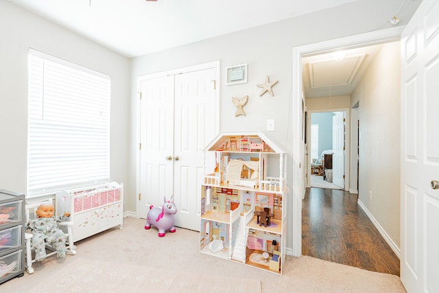 playroom with hardwood / wood-style flooring