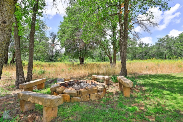 view of yard featuring an outdoor fire pit