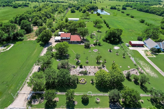 bird's eye view with a rural view and a water view