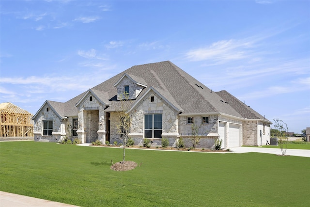 view of front facade with a garage and a front lawn