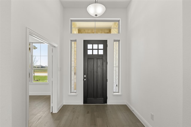 entryway featuring baseboards and wood finished floors