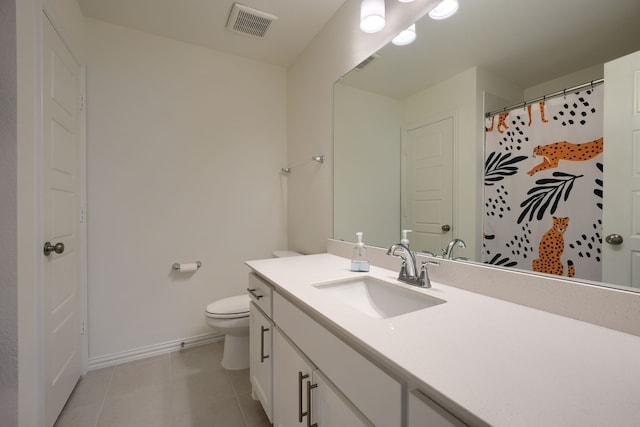 bathroom featuring tile patterned flooring, vanity, and toilet