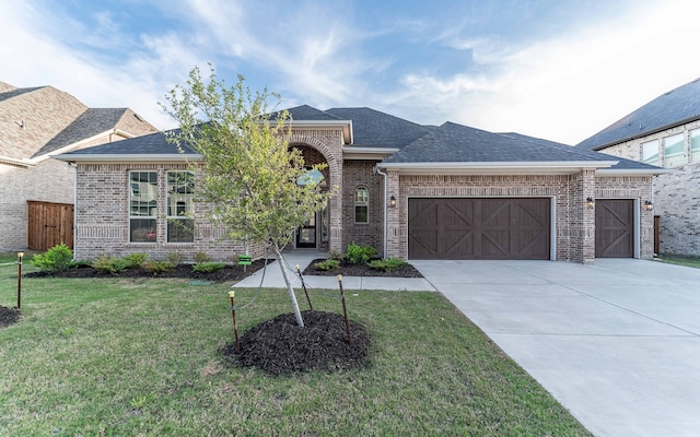 view of front of home featuring a garage and a front lawn