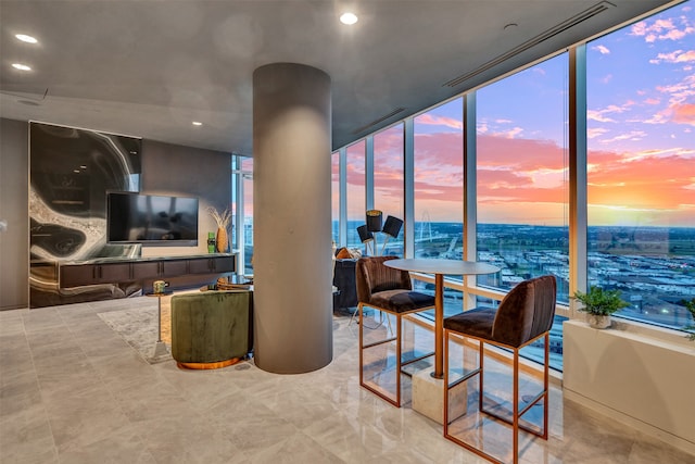 living room with tile floors