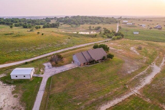 aerial view at dusk with a rural view