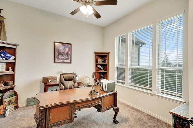 home office featuring light colored carpet