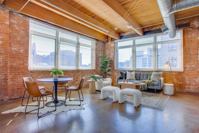 sunroom / solarium featuring wooden ceiling and beamed ceiling