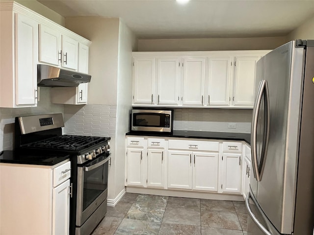 kitchen featuring white cabinetry, stainless steel appliances, and backsplash