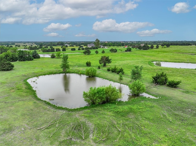 view of home's community featuring a rural view, a yard, and a water view