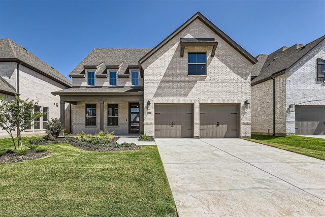 view of front of house with a garage and a front lawn