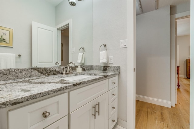 bathroom with vanity and wood-type flooring