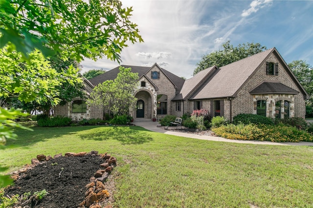 view of front of property featuring a front lawn