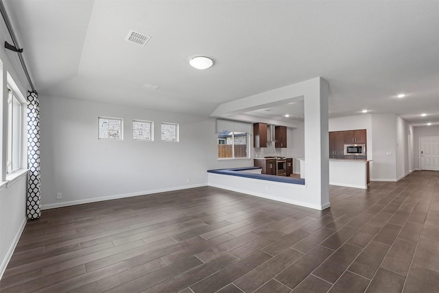 unfurnished living room featuring dark hardwood / wood-style flooring