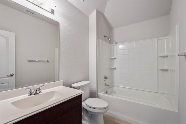 full bathroom featuring tile patterned floors, vanity, toilet, and shower / bathtub combination