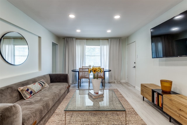 living room featuring light wood-type flooring