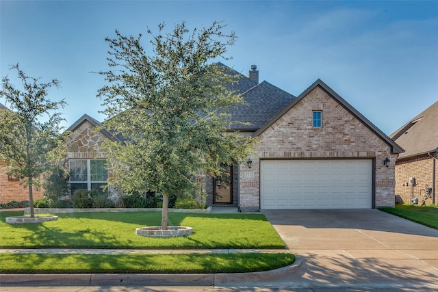 view of front of property with a garage and a front yard