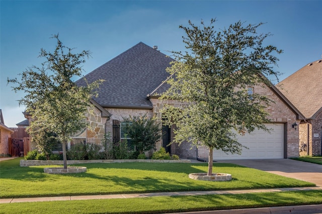 view of front facade with a front lawn and a garage