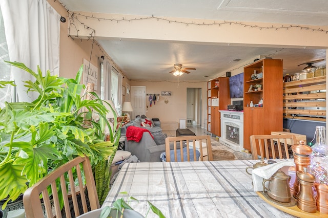 dining area with ceiling fan