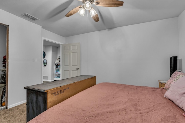 bedroom with carpet flooring and ceiling fan