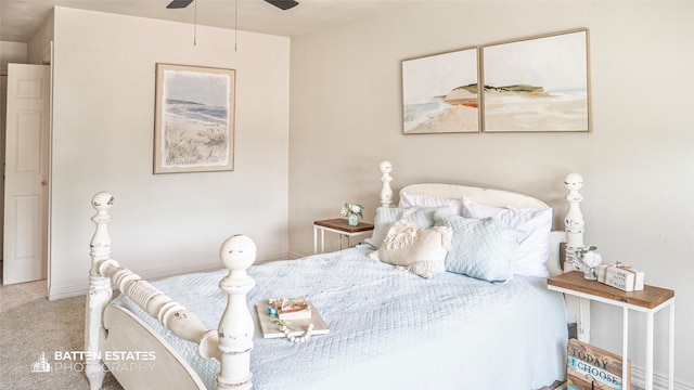 bedroom featuring carpet floors and ceiling fan