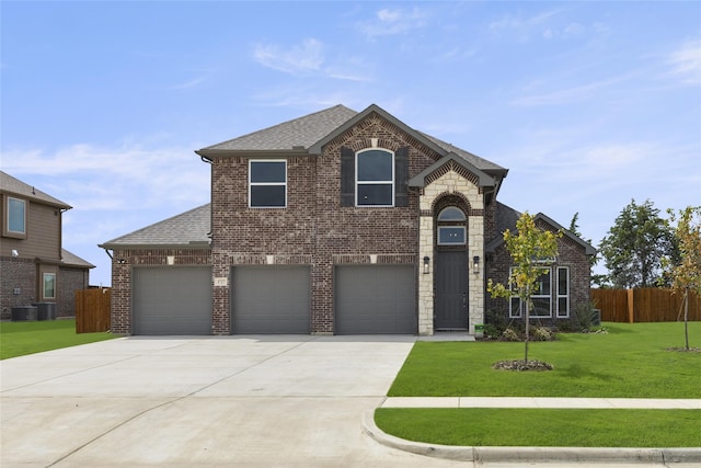 1727 Newport Dr, Cedar Hill, TX 75104 - view of front facade featuring driveway, brick siding, a shingled roof, and central AC unit