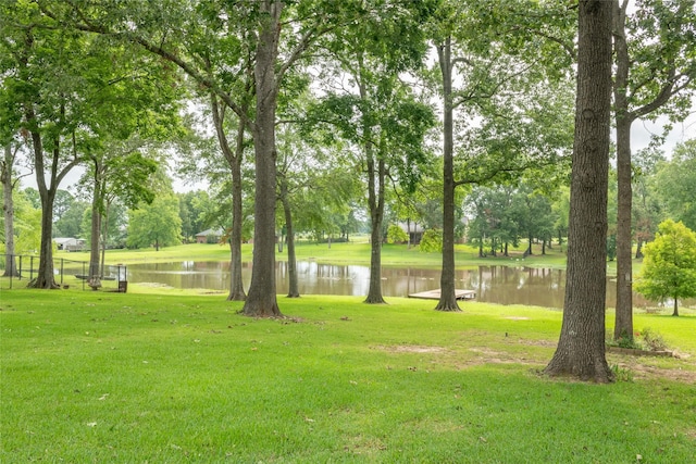 view of property's community featuring a yard and a water view