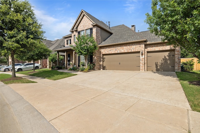 craftsman inspired home featuring a front yard and a garage