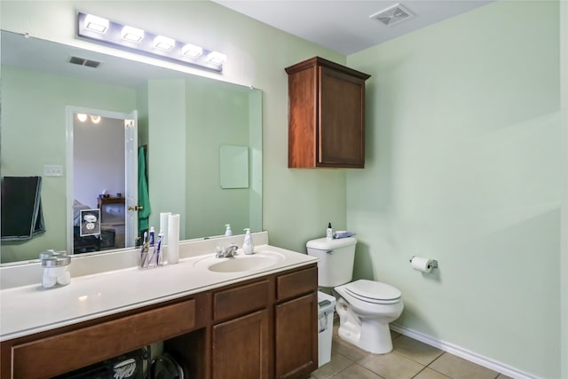 bathroom with tile patterned flooring, vanity, and toilet