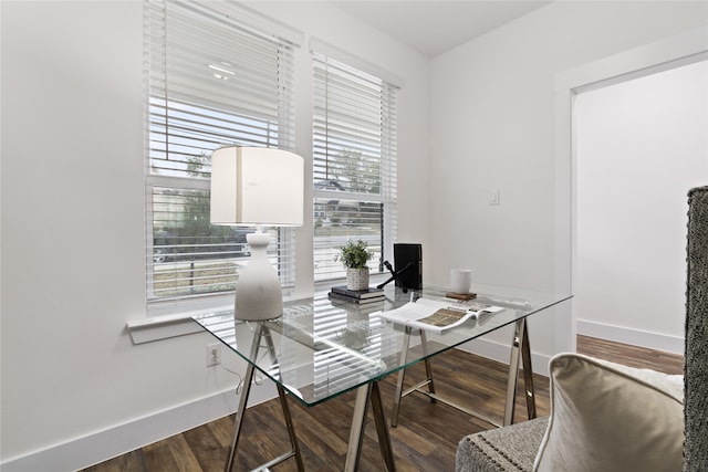 office area with dark wood-type flooring