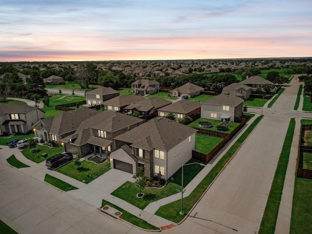 view of aerial view at dusk