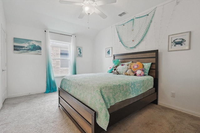 bedroom featuring ceiling fan and carpet floors