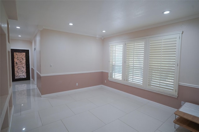 tiled empty room with ornamental molding