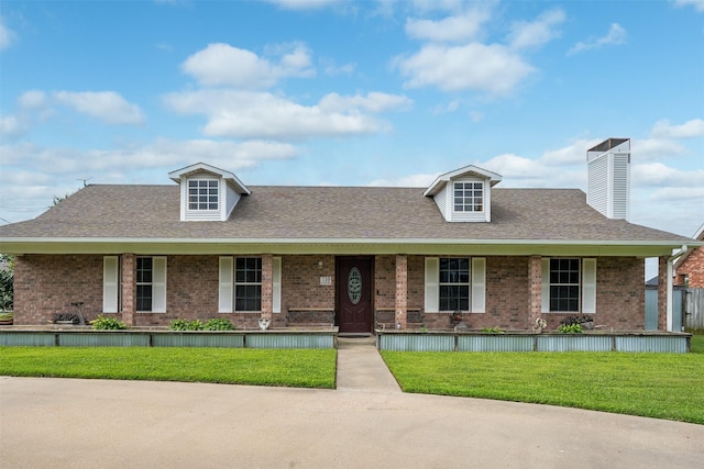 view of front of property with a porch and a front lawn