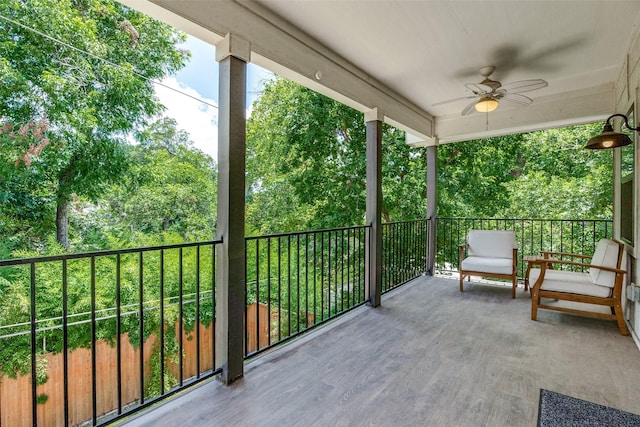 balcony with ceiling fan