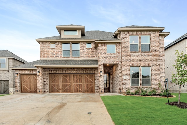 view of front facade with a garage and a front yard