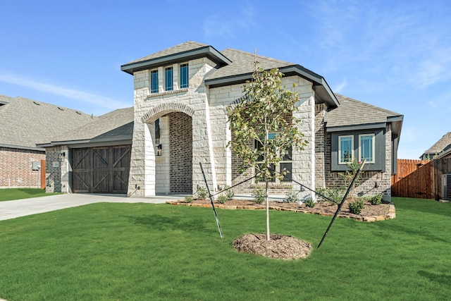 view of front facade featuring a front lawn and a garage